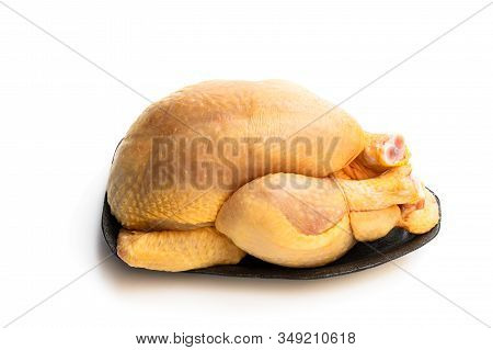 Raw Whole  Corn Fed Poussin Isolated On White