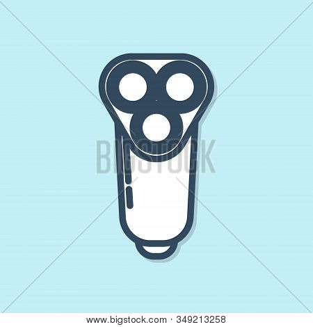 Blue Line Electric Razor Blade For Men Icon Isolated On Blue Background. Electric Shaver. Vector Ill