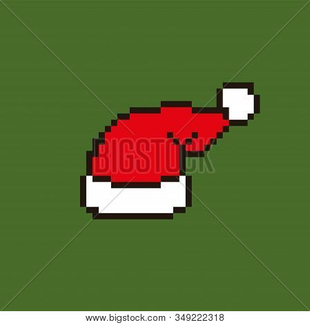 Pixel Red Santa Clause Hat. Vector Illustration