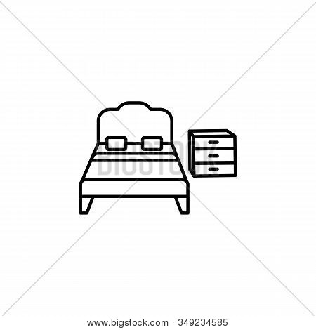 Bed, Bedstead, Family Line Icon On White Background