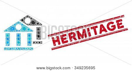 Outbreak Mosaic Banks Icon And Red Hermitage Seal Between Double Parallel Lines. Mosaic Vector Is De
