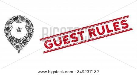 Pandemic Collage Police Guard Marker Icon And Red Guest Rules Seal Stamp Between Double Parallel Lin