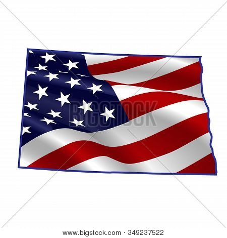 Noth Dakota Full Of American Flag. Map