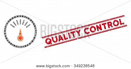 Infection Mosaic Meter Icon And Red Quality Control Rubber Print Between Double Parallel Lines. Mosa