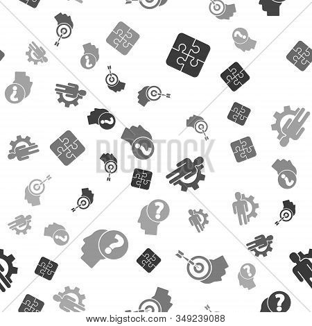 Set Piece Of Puzzle, Head Hunting Concept, Human With Gear Inside And Human Head With Question Mark 
