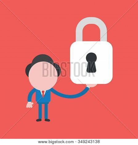 Vector Cartoon Illustration Concept Of Faceless Businessman Mascot Character Holding Closed Padlock 