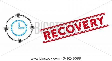 Virus Mosaic Wayback Clock Icon And Red Recovery Seal Stamp Between Double Parallel Lines. Mosaic Ve