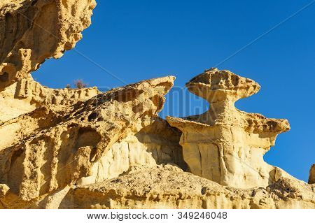 The Enchanted City Of Bolnuevo, Eroded Yellow Sandstone Formations, Murcia Spain. Tourist Attraction