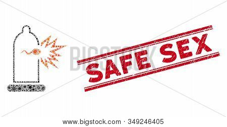 Infection Collage Condom Sperm Escape Icon And Red Safe Sex Stamp Between Double Parallel Lines. Mos