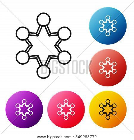 Black Line Police Badge Icon Isolated On White Background. Sheriff Badge Sign. Shield With Star Symb