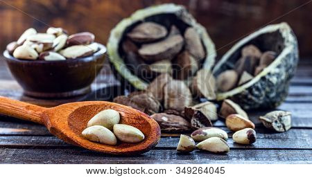 Photo Of Brazil Nuts, Known As Castanha-da-amazônia Or Chestnut-do-acre. Also Grown In Bolivia. Wood