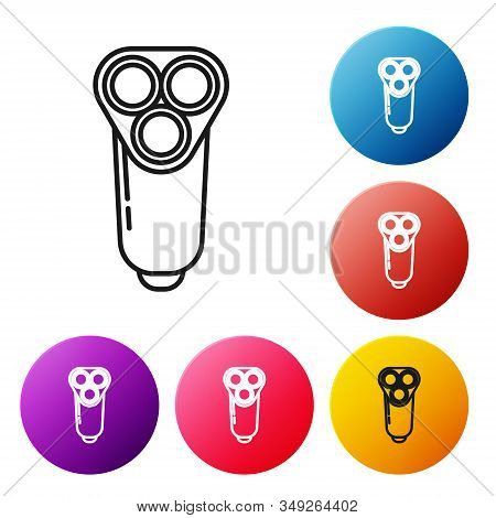 Black Line Electric Razor Blade For Men Icon Isolated On White Background. Electric Shaver. Set Icon