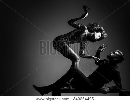 Married Couple And Sexual Problems Concept. Dont Touch My Body. Woman And Her Boss. No Harass Women.