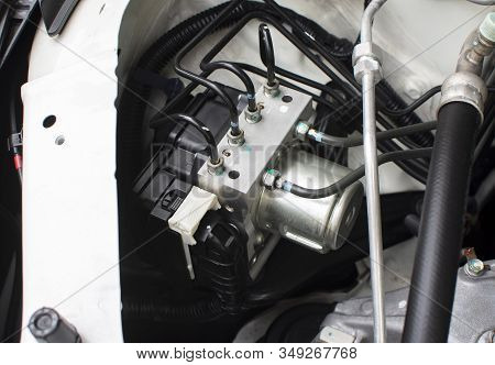 Abs Unit Module Control Box With Pipes Of Car Brake System.