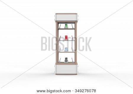 Transparent Display Case Glass Showcase Mobile Phone Display Counter. 3d Illustration