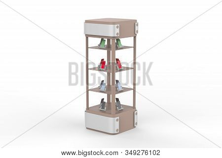 Transparent Display Case Glass Showcase Mobile Phone Display Counter. 3d Illustration