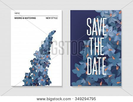 Hydrangea Purple Digital Vector Floral Card. Nature Realistic 3d Print, Modern Flower Invitation, Nl