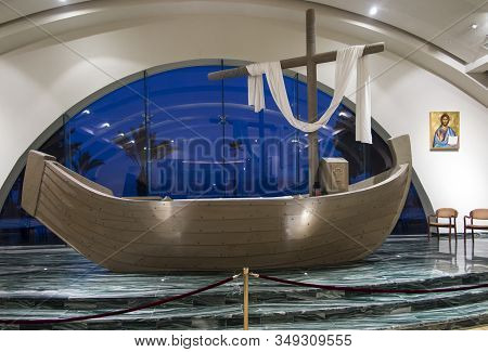 Migdal Haemek, Israel, January 26, 2020: The Altar In The Church In Magdala On The Galilee Lake (tib