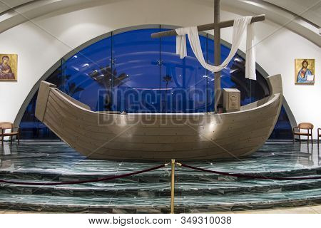 Migdal Haemek, Israel, January 26, 2020: The Altar In The Church In Magdala On The Galilee Lake (tib