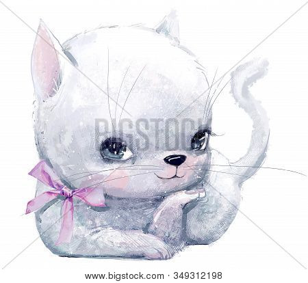 Cute Little Ktten Girl With Pink Bow