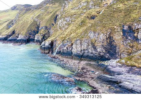 Aerial View Of The Beach And Caves At Maghera Beach Near Ardara, County Donegal - Ireland