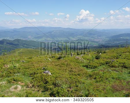 Brilliant Silesian Beskids Mountains Range Landscapes Near Salmopol Pass Above European City Of Szcz
