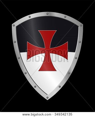Medieval Shield. Templar Shield. Shield Of Knight With Cross. Design Elements. Vector