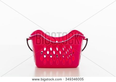 Laundry Basket Red Color Isolated Against White Background,