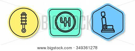 Set Line Shock Absorber, Gear Shifter And Car Seat. Colored Shapes. Vector