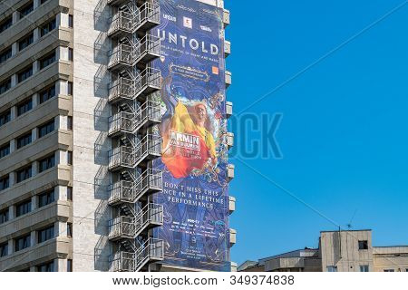 Iasi, Romania - August 6, 2019: Untold Festival Advertising On A Building In Iasi. Untold Is The Lar