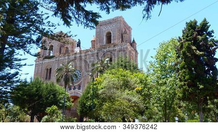 View From Central Park At New Cathedral Or Catedral De La Inmaculada Concepción De Cuenca In Center 