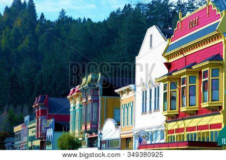 January 15, 2020 In Ferndale, Ca:  Historic Refurbished Victorian Buildings In Downtown Ferndale, Ca