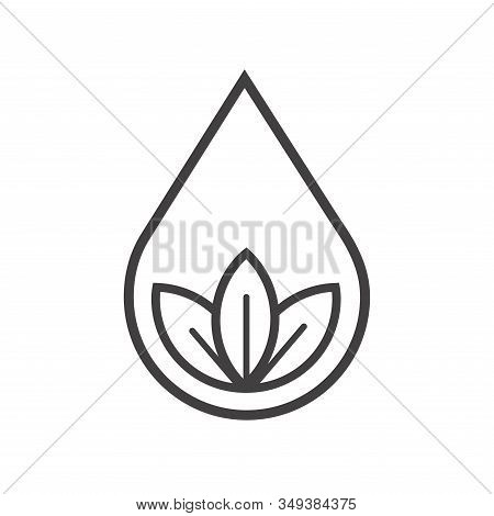 Water Drop And Llotus Flower Nature Icon. Simple Outline Vector Symbol. Linear Pictogram Isolated On