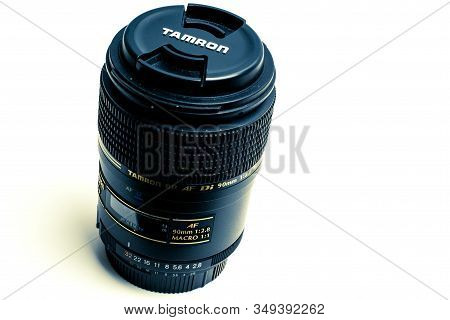 Perth, Scotland - 4 November 2019: New Tamron Macro Lens Isolated On White Background,  Tamron Af 90