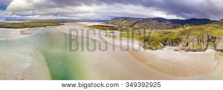 Aerial View Of The Beach And Caves At Maghera Beach Near Ardara, County Donegal - Ireland