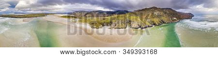 Aerial View Of The Beach And Caves At Maghera Beach Near Ardara, County Donegal - Ireland
