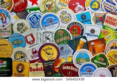 Moscow, Russia - February 05, 2020: Collection Of Beermats On The Table