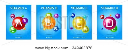 Multivitamins Supplements 4 3d Colorful Realistic Advertising Posters Set With Essential Vitamins Bl