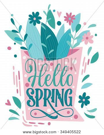 Helo Spring - Beautiful Spring Lettering, Great Design For Any Purposes. Shoe Shape Design With Bouq