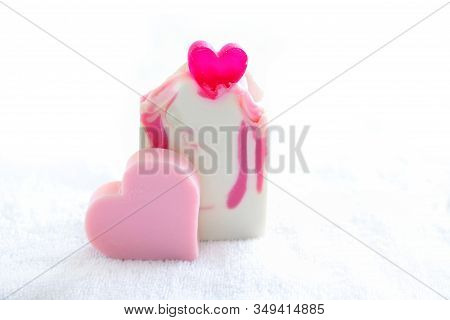 Valentine Heart Soaps On A White Towel