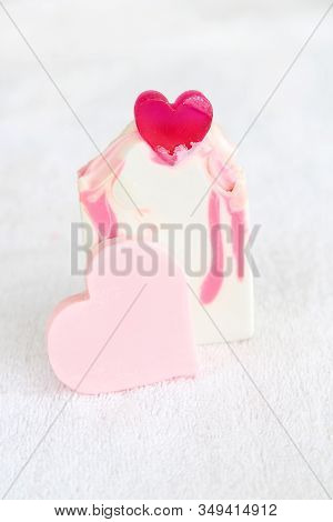 Valentine Heart Soaps On A White Towel