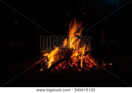 Giant Bon Fire Lit For The Festival Of Lohri