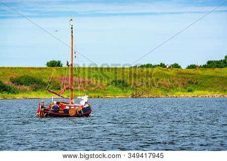 Weekend Sailing On Small Jacht Boat On Riviers And Canals In Kaag, South Holland, Netherlands