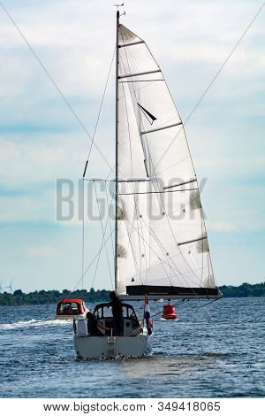 Weekend Sailing On Small Jacht Boat On Riviers And Canals In South Holland, Kaag, Netherlands