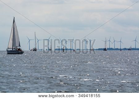 Weekend Sailing On Small Jacht Boat On Riviers And Canals In South Holland, Kaag, Netherlands