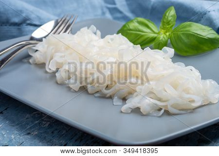 White Konjac Shirataki Noodles, Gluten Free And No Fat Diet Vegetarian And Vegan Asian Food
