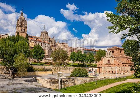 Salamanca, Spain - May, 2018: View Of The Old City, The Skate Park Next To The Historical Santiago D