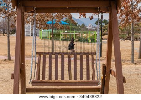 Daejeon, South Korea; January 28, 2020: Unidentified Young Woman Dressed In School Uniform Framed Wi