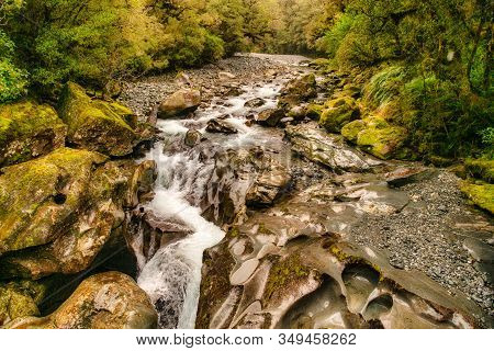 The Chasm En Route To Milford Sound)where Two Foot Bridges Over The Cleddau River Offer Dramatic Vie