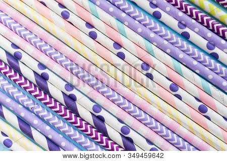 Colorful Paper Drinking Straws Texture Background. Zero Waste Sustainable Living, Plasticfree Concep